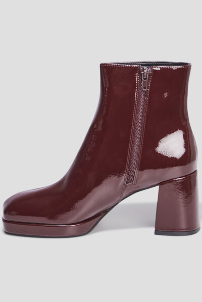Bottines plateformes vernies à talons bordeaux femme