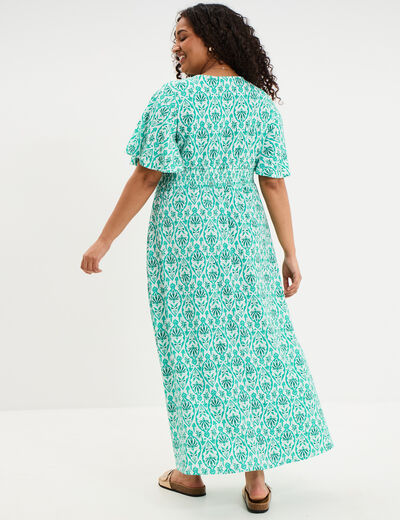 Robe longue col V manches papillons ecru femme grande taille