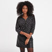 T-shirt col zippé manches 3/4 noir femme