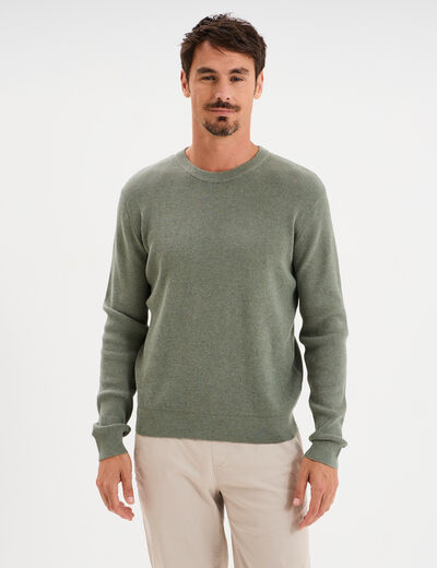 Pull avec col rond à relief vert kaki homme