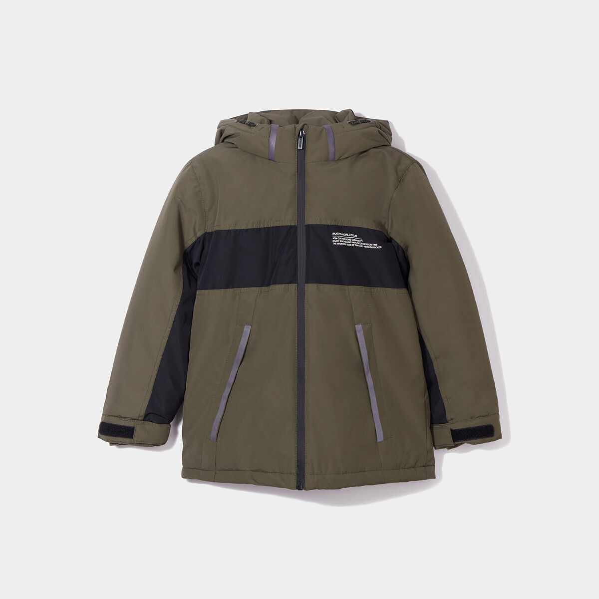 Parka mi-longue zipp&eacute;e &agrave; capuche noir gar&ccedil;on