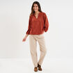 T-shirt ajouré manches 3/4 col en V vieux rose femme