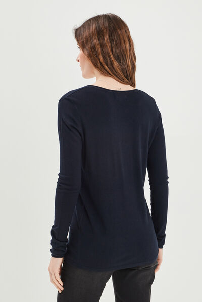 Pull avec col en V bleu marine femme