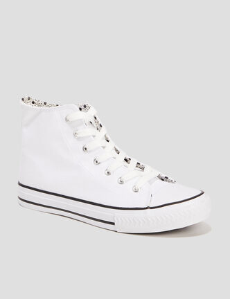 Baskets en toile montantes à lacets blanc femme