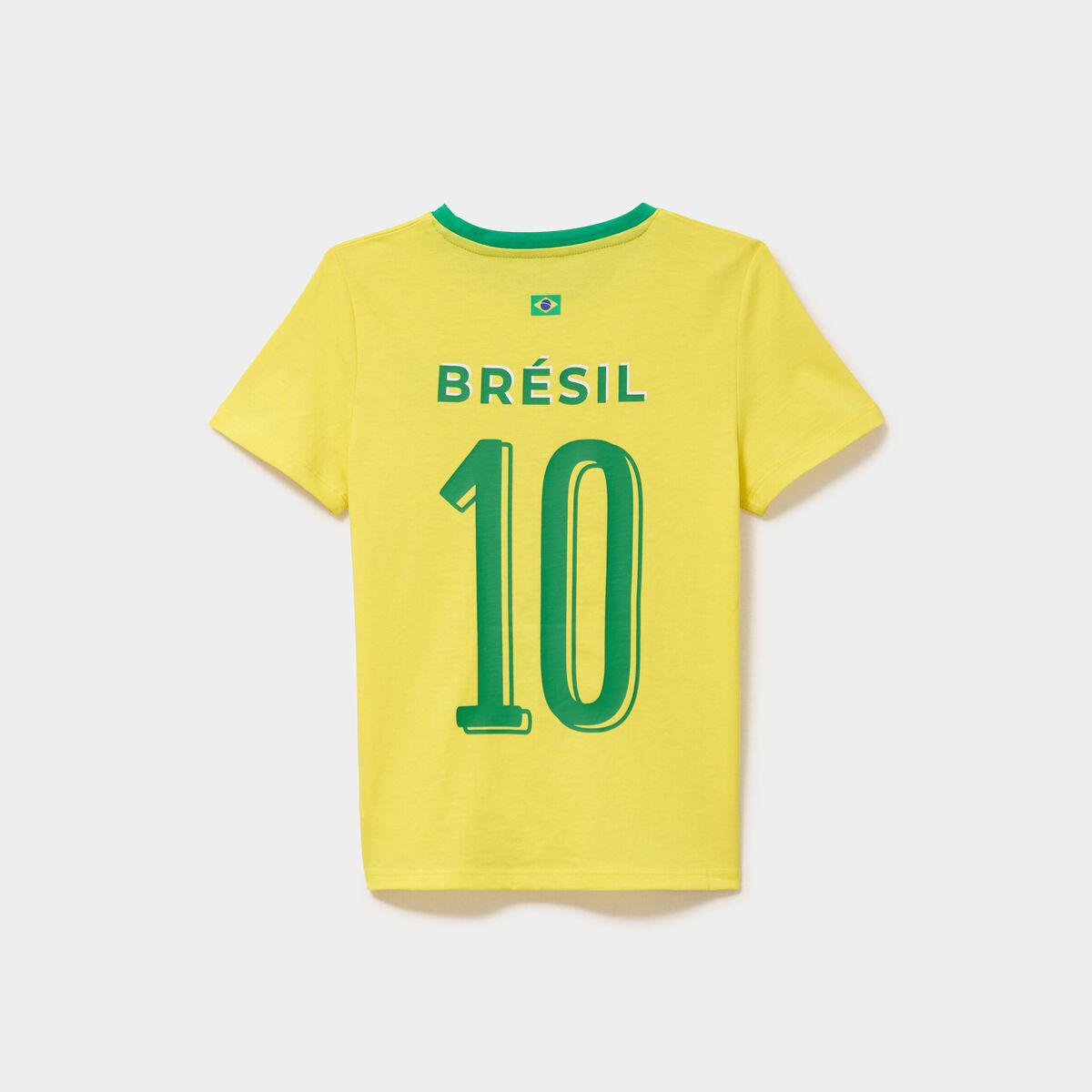 T-shirt maillot de football Br&eacute;sil coton jaune fille