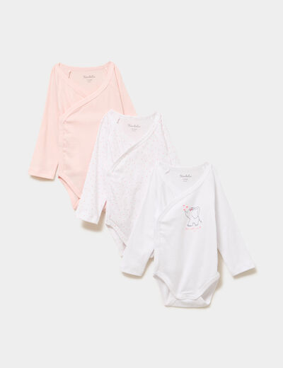 Lot 3 bodies crois&eacute;s manches longues rose clair b&eacute;b&eacute;