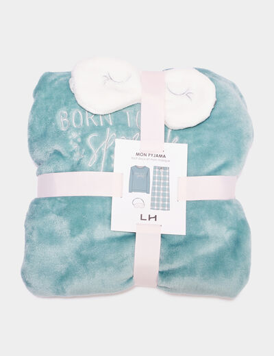 Ensemble pyjama effet polaire 3 pièces vert femme