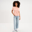 T-shirt col rond manches courtes coton rose poudr&eacute;e femme