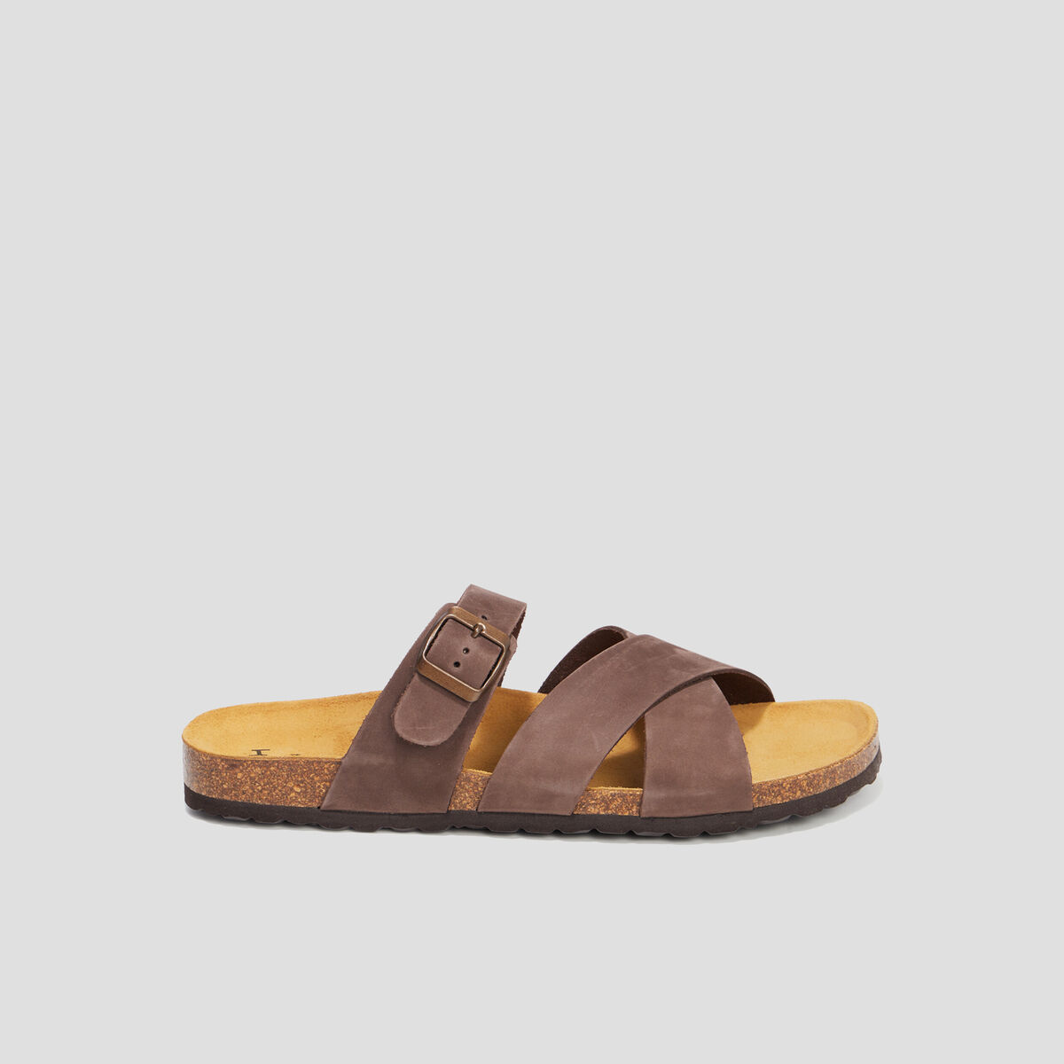 Mules bride d'attache en cuir marron homme