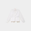 Blouse volants boutonn&eacute;e coton blanc femme