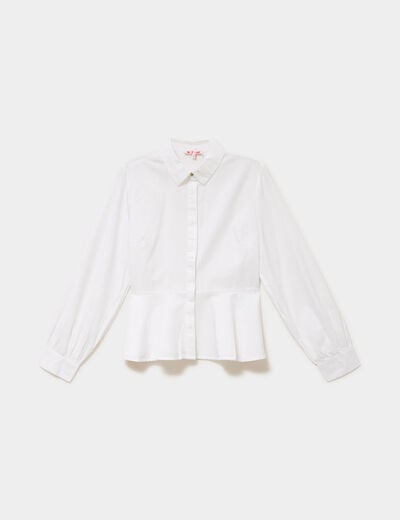 Blouse volants boutonn&eacute;e coton blanc femme