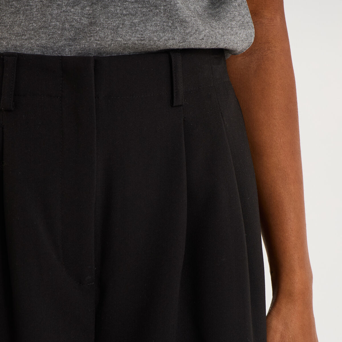 Pantalon culotte large taille haute noir femme