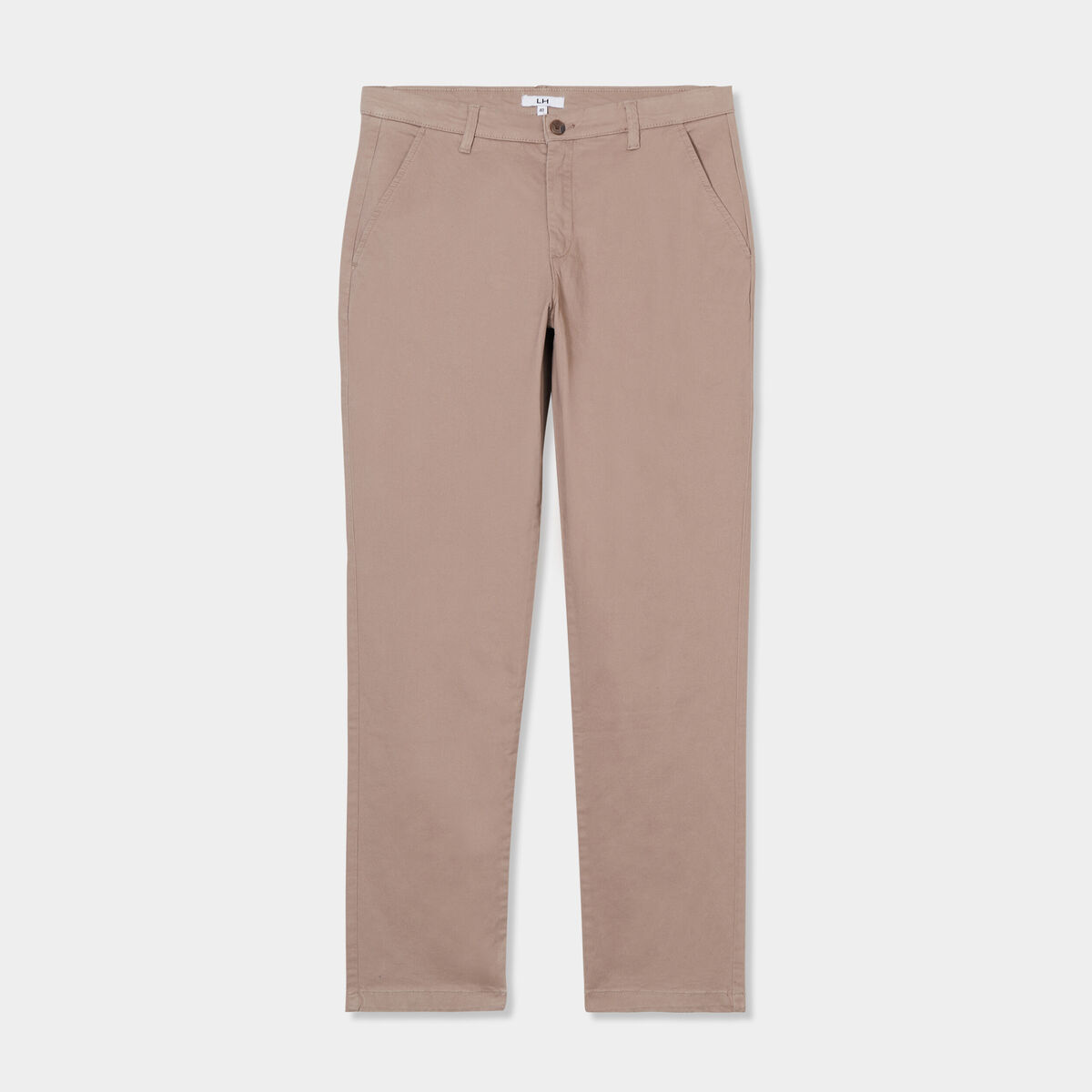 Pantalon chino droit stretch retroussé taupe homme