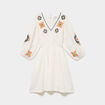 Robe courte brod&eacute;e taille &eacute;lastiqu&eacute;e ecru femme