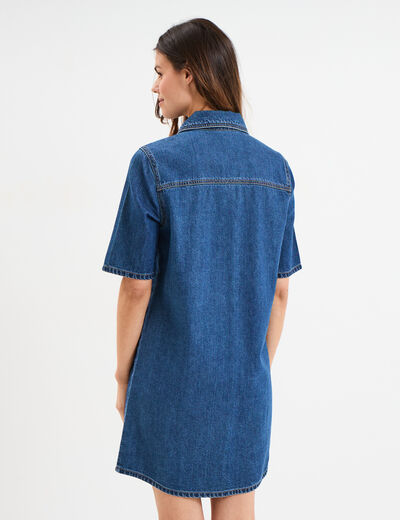 Robe chemise manches courtes en jean denim stone femme