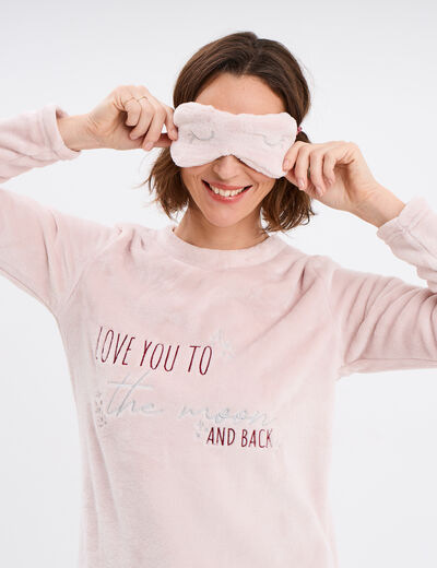 Ensemble pyjama effet polaire 3 pièces rose femme