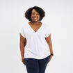 Blouse col V manches courtes mélange lin blanc femme grande taille