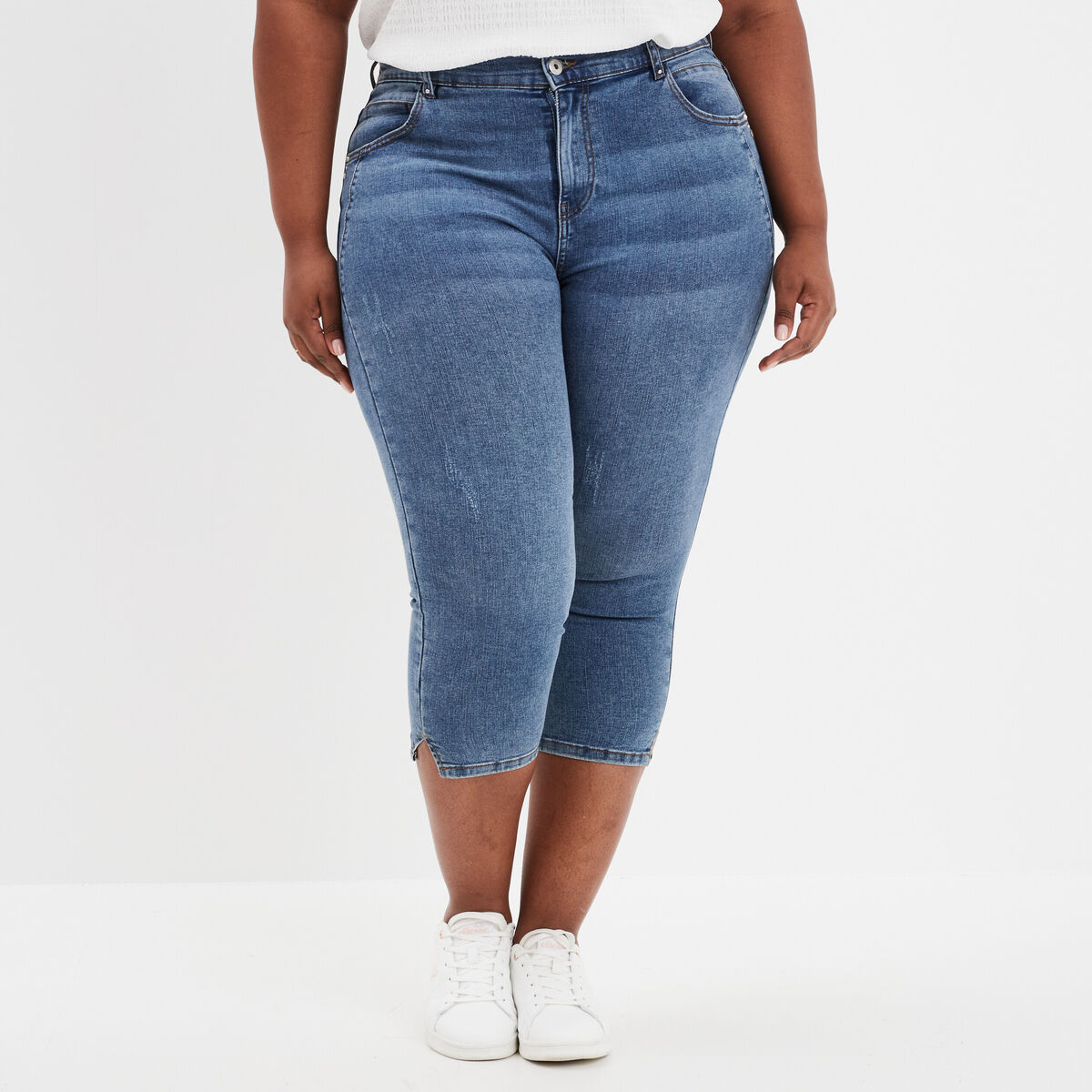 Jeans slim taille haute 7/8ème bleu clair femme grande taille