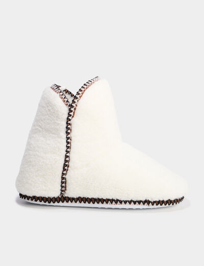 Chaussons bottines effet polaire blanc femme