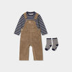 Ensemble 3 pièces salopette velours bleu marine bébé garçon