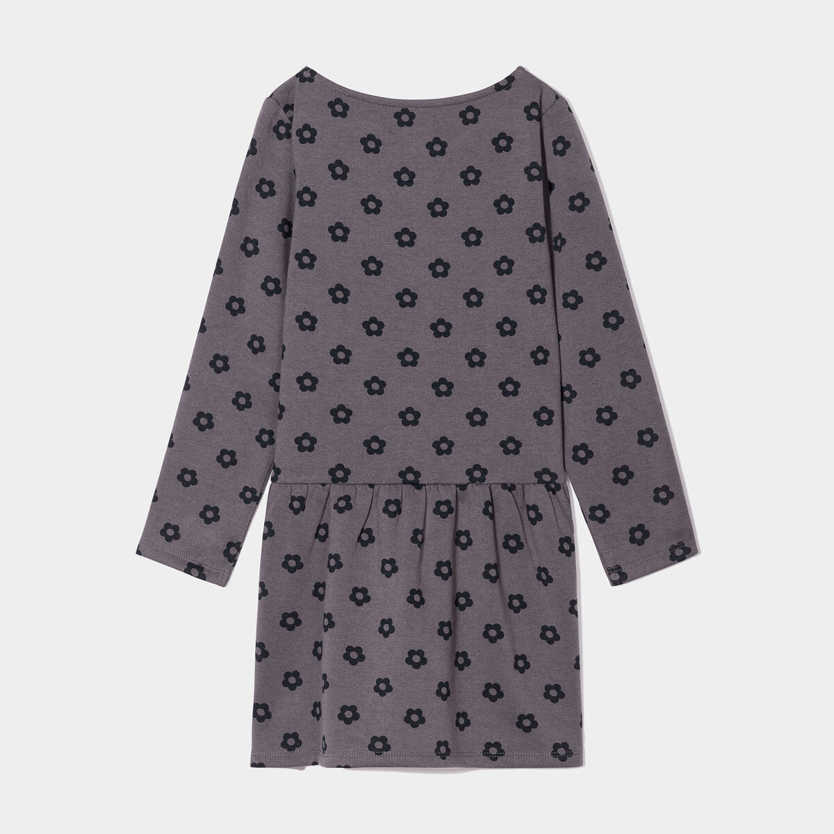 Robe molleton volantée manches longues gris foncé fille
