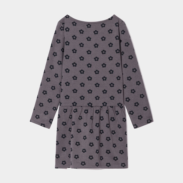 Robe molleton volantée manches longues gris foncé fille