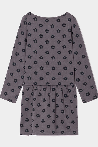 Robe molleton volantée manches longues gris foncé fille
