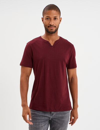 T-shirt manches courtes col tunisien camel homme
