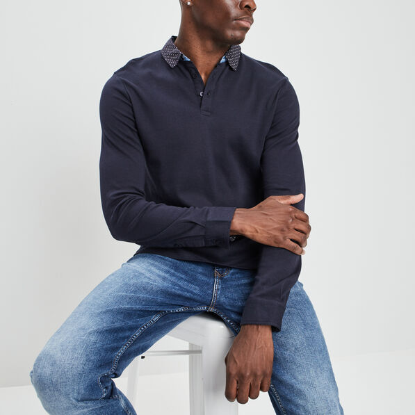 Polo manches longues bleu marine homme