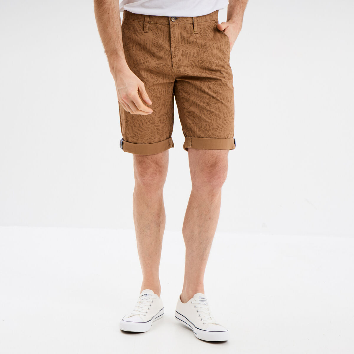 Bermuda short chino droit coton stretch sable homme