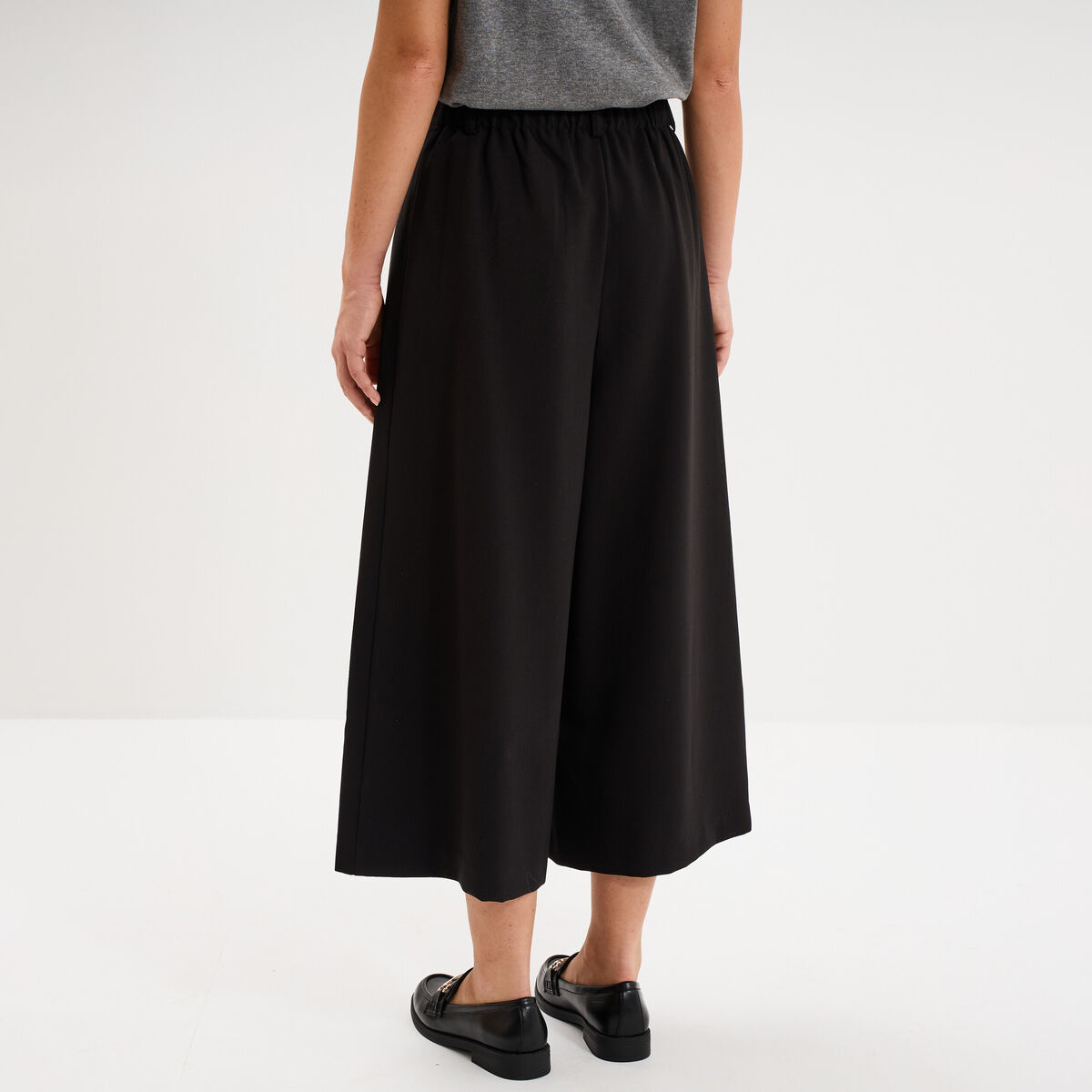 Pantalon culotte large taille haute noir femme