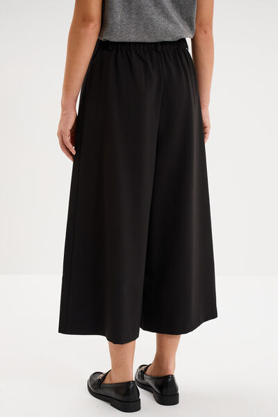 Pantalon culotte large taille haute noir femme
