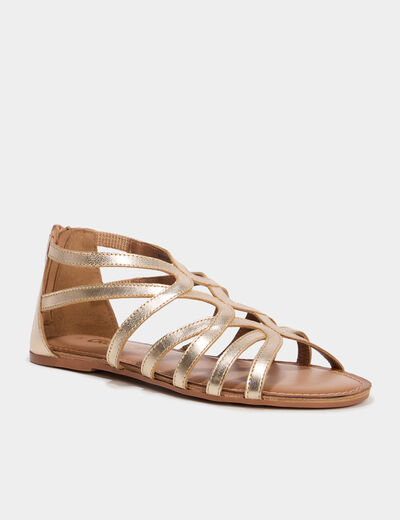 Sandales plates en cuir jaune or femme