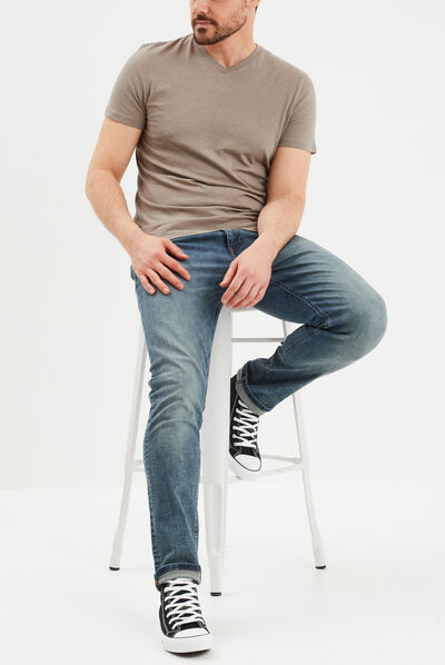 T-shirt manches courtes coton col V taupe homme