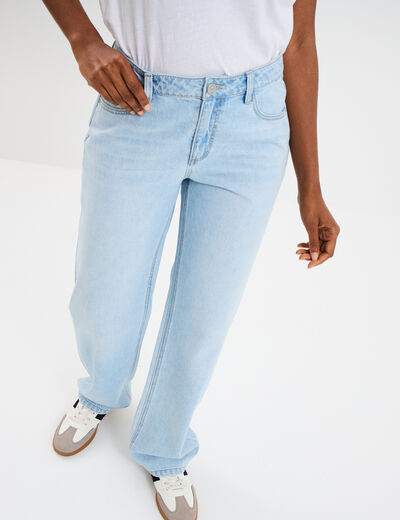 Jeans baggy taille haute coton denim triple stone femme
