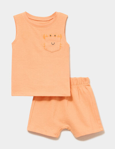 Ensemble 2 pi&egrave;ces d&eacute;bardeur short coton orange clair b&eacute;b&eacute; gar&ccedil;on