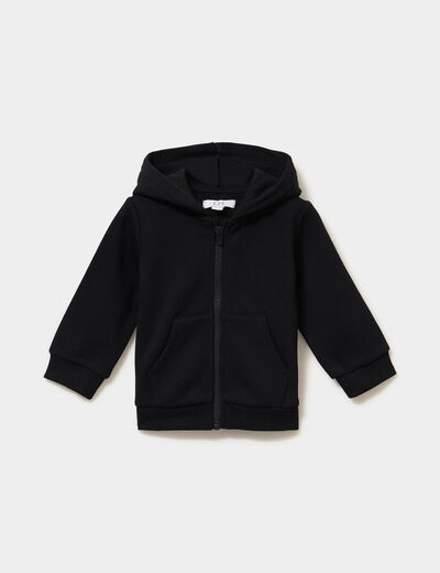 Sweat zipp&eacute; molletonn&eacute; &agrave; capuche noir b&eacute;b&eacute; gar&ccedil;on