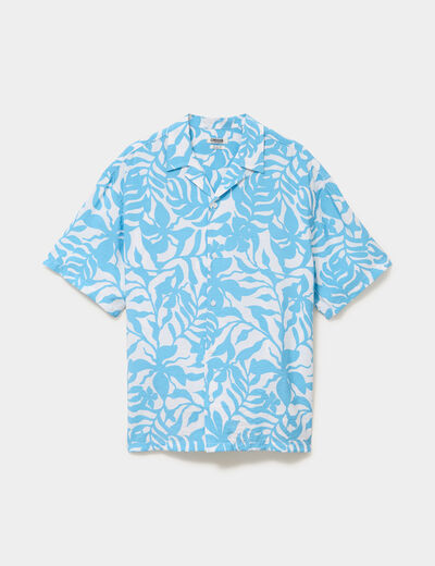 Chemise l&eacute;g&egrave;re textur&eacute;e manches courtes bleu turquoise homme