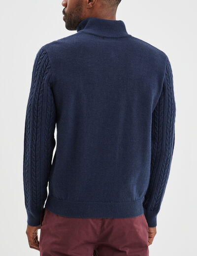 Pull col camionneur à torsades bleu marine homme