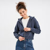 Sweat zippé à capuche court bleu gris femme