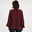Blouse manches longues col V &agrave; volants violet fonc&eacute; femme