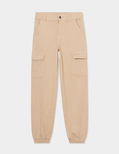 Pantalon cargo taille haute ajustable sable femme