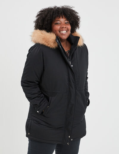 Parka à capuche bordure fausse fourrure noir femme grande taille