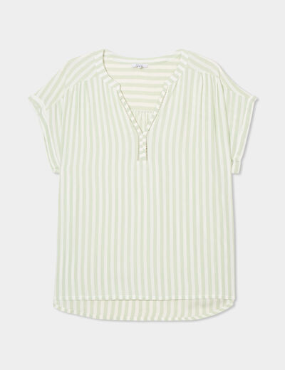 Blouse col en V manches courtes vert kaki femme grande taille