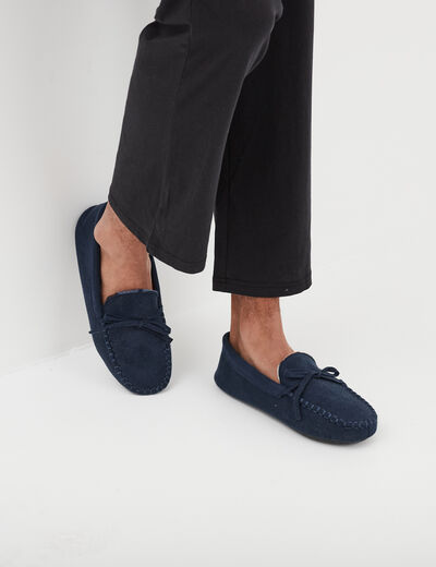 Chaussons mocassins aspect suédine bleu homme