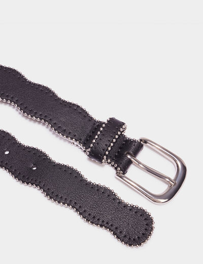 Ceinture bord festonné détails bijoux noir femme