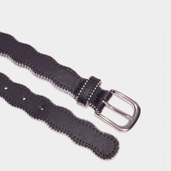 Ceinture bord festonné détails bijoux noir femme