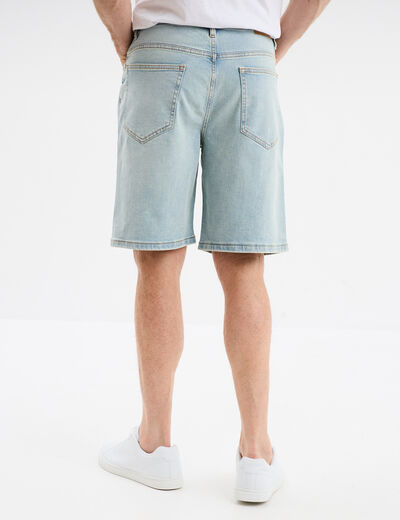 Bermuda en jean droit coton denim bleach homme