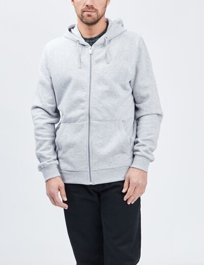 Sweat zippé molleton à capuche gris homme