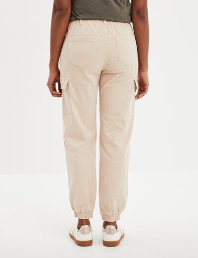 Pantalon cargo taille haute ajustable beige femme